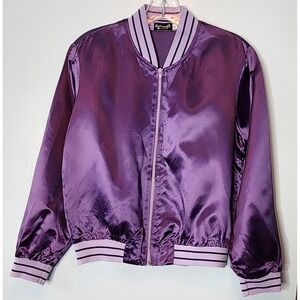 Vintage 90's American Girl Bomber Jacket Purple Princess Satin Varsity Large